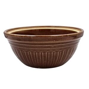 Vintage USA 8.5" Brown Ribbed Stoneware Mixing Bowl Glazed Pottery‎